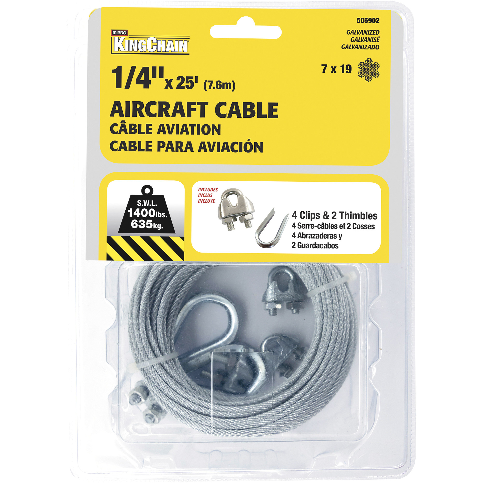 Mibro 1/4in. X 25ft., 7in. X 7in. Wire Tow Cable with 4 Clips and 2 Thimbles, Pre-Cut 25ft., Model# 505902